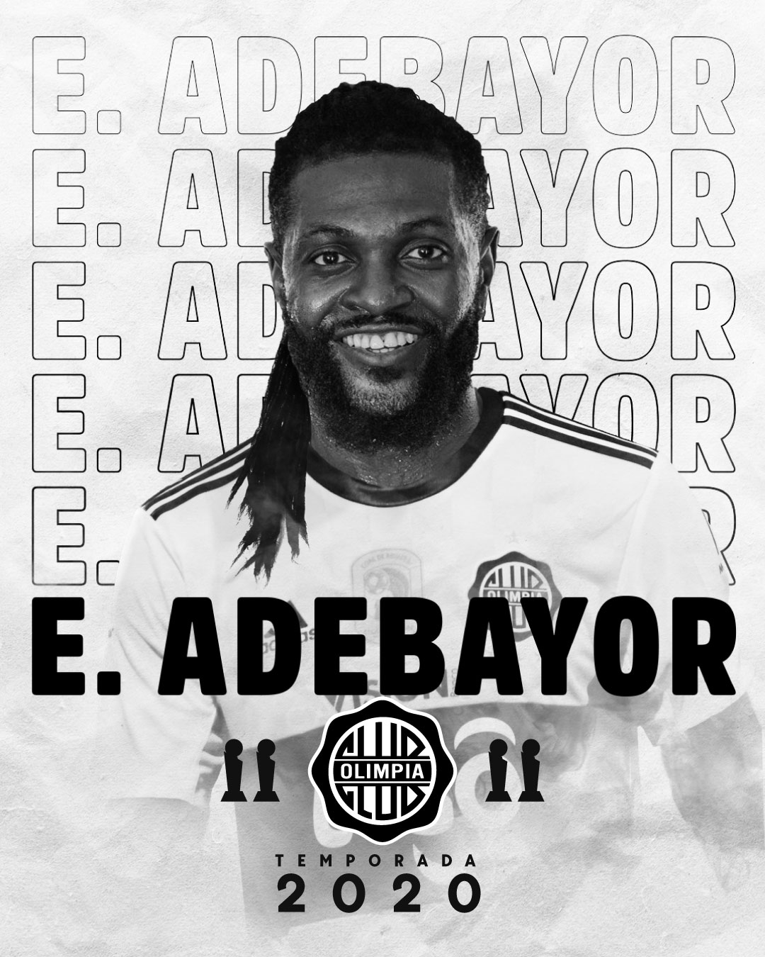 Emmanuel Adebayor será presentado el próximo viernes en Para Uno. Imagen: @elClubOlimpia (Twitter)