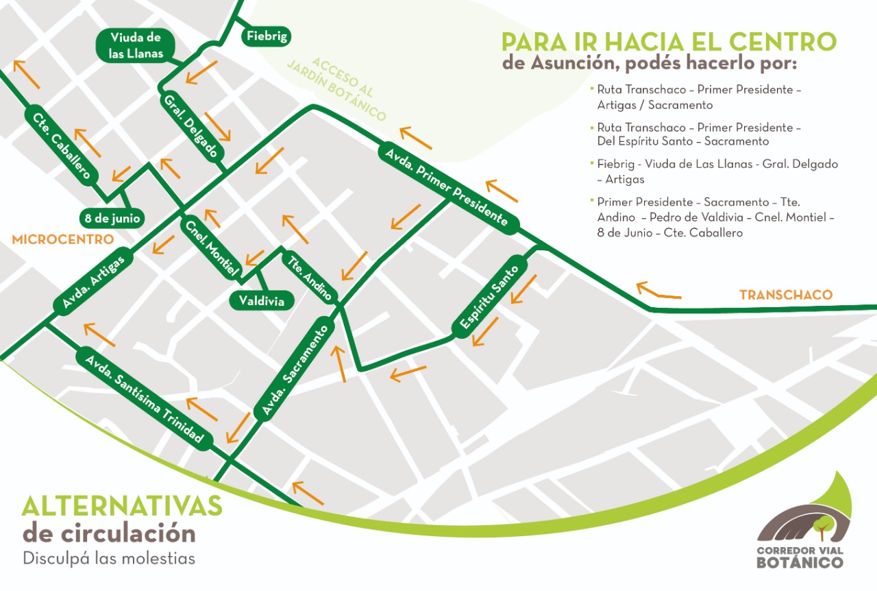 Alternativas para ir hacia el centro de Asunción. Fuente: @mopcparaguay