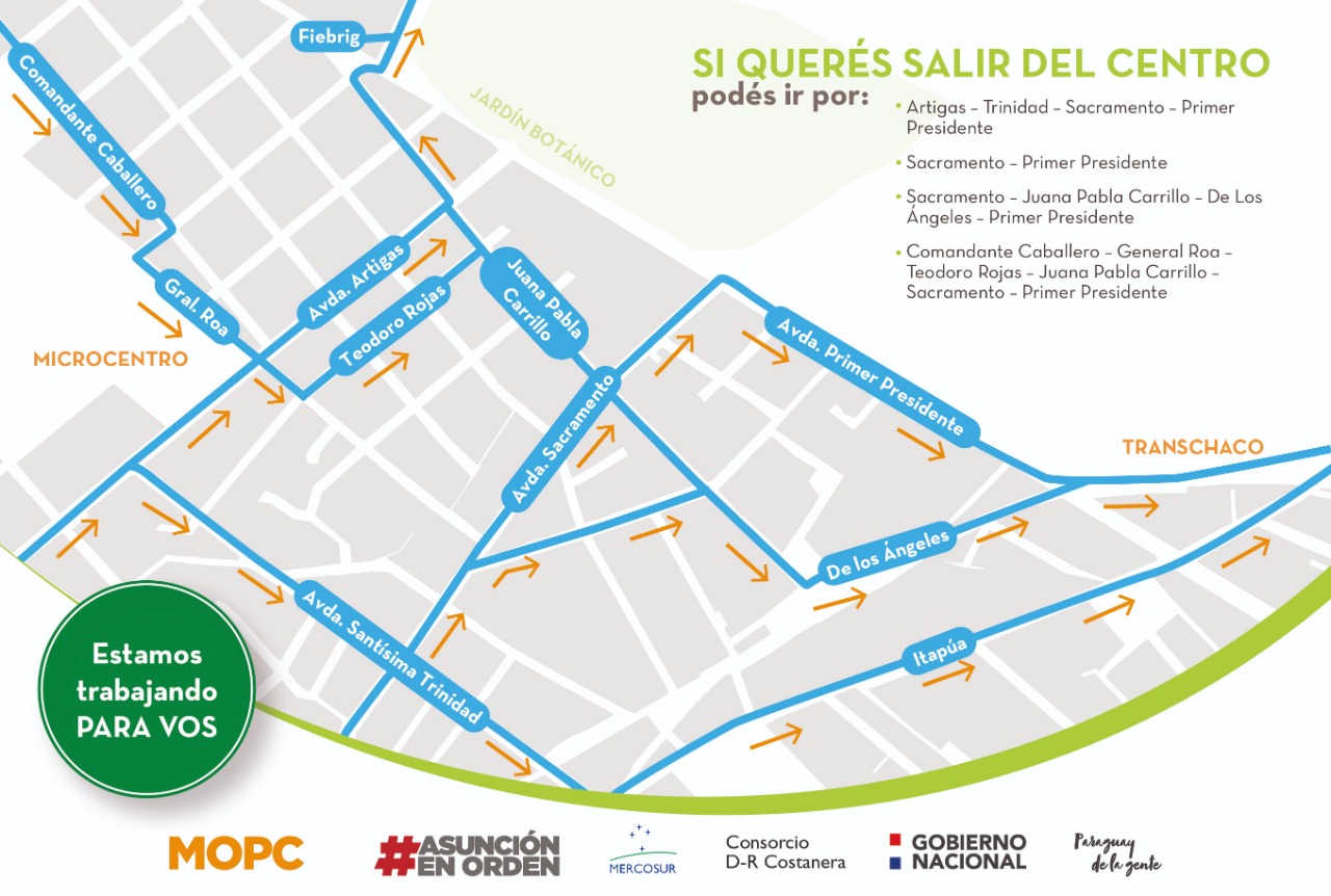 Alternativas para salir del centro de Asunción. Fuente: @mopcparaguay