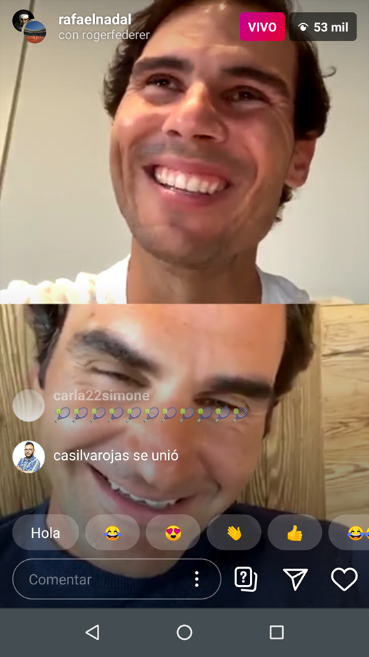 Rafael Nadal y Roger Federer en vivo de Instagram