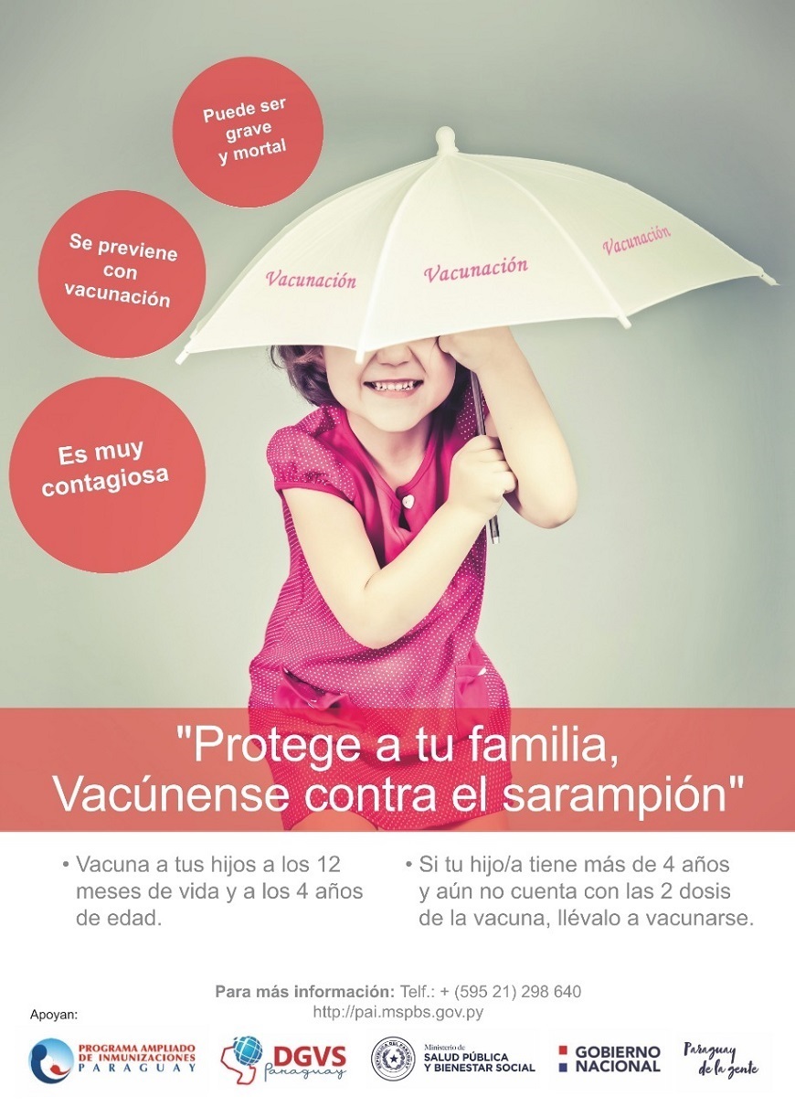 Afiche del Ministerio de Salud sobre vacunación contra el sarampión a los niños.
