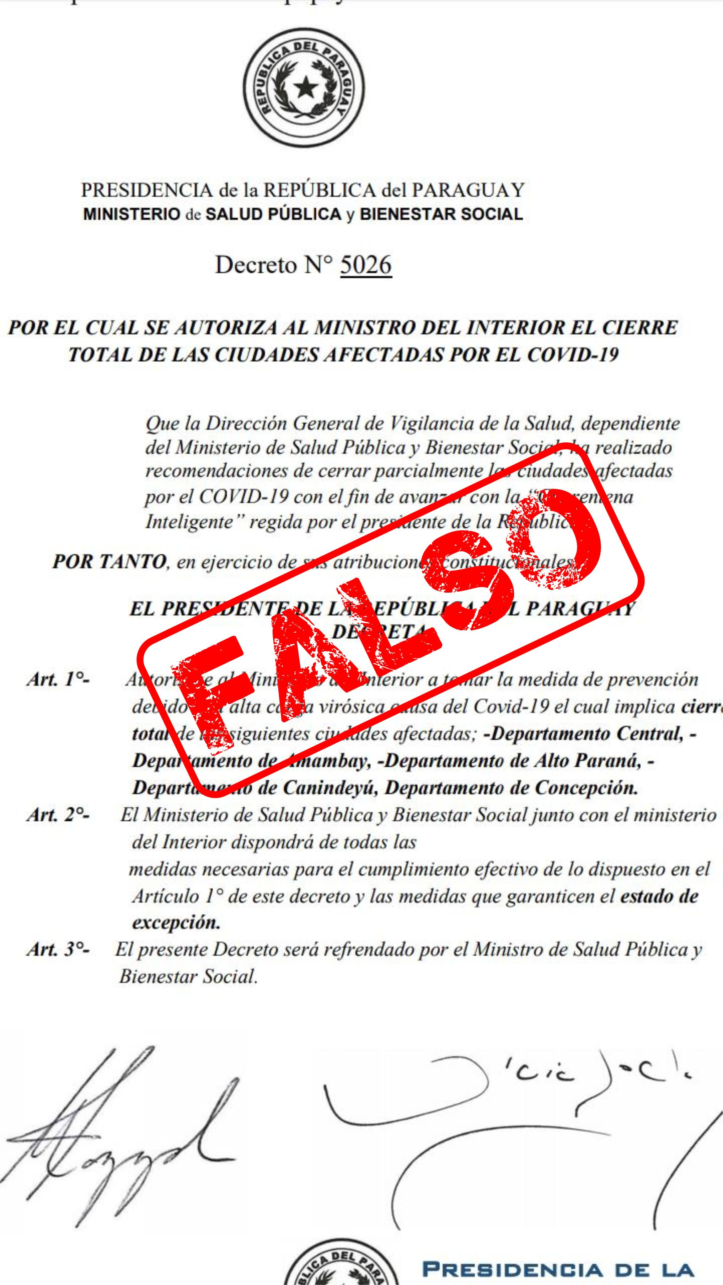 Decreto falso desmentido por Salud.