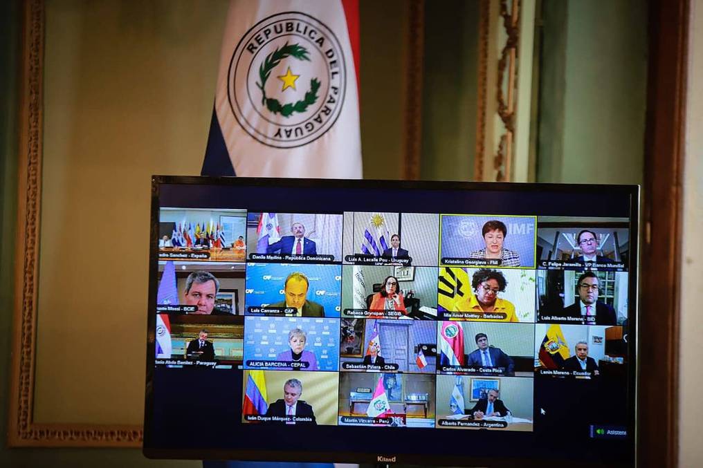 Foto del encuentro virtual de presidentes de Latinoamérica y el Caribe.