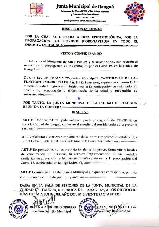 Resolución de la junta municipal.