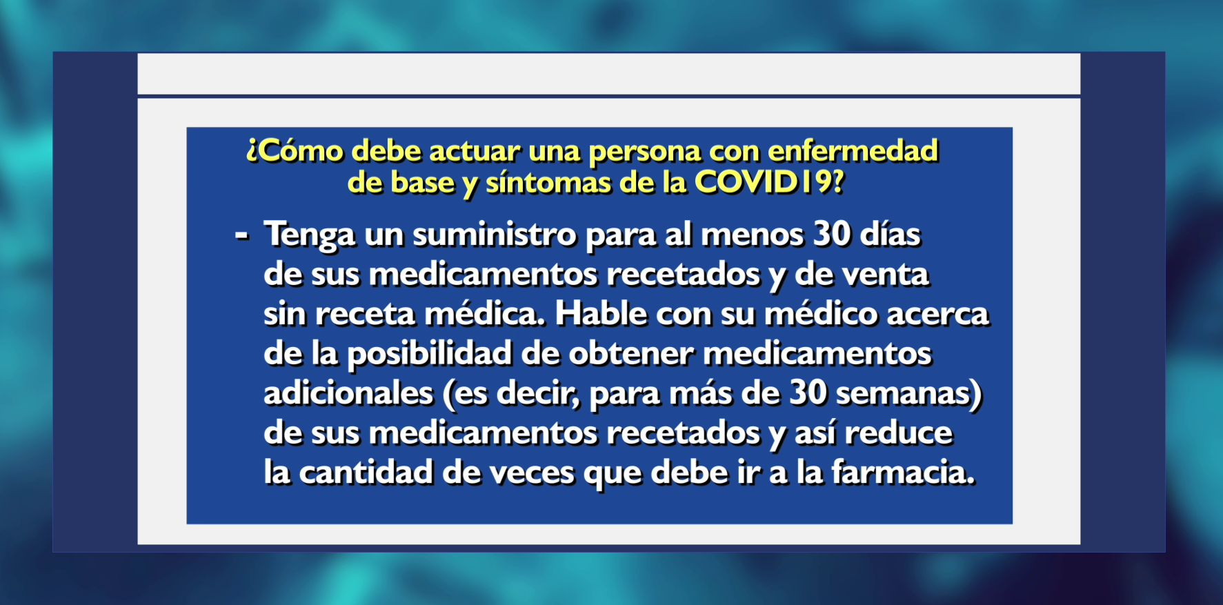 Este es uno de los consejos para quienes presenten una afección de base y síntomas de Covid-19. Fuente: Unicanal