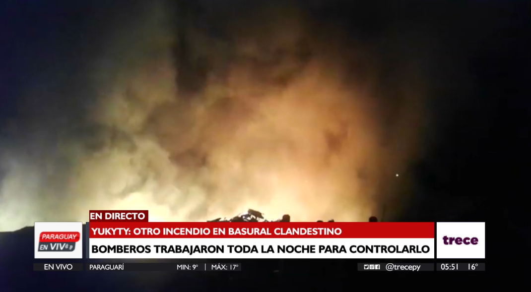 Un incendio de grandes proporciones se dio en un vertedero clandestino en el Cerro Lambaré. Foto: Captura Paraguay en vivo