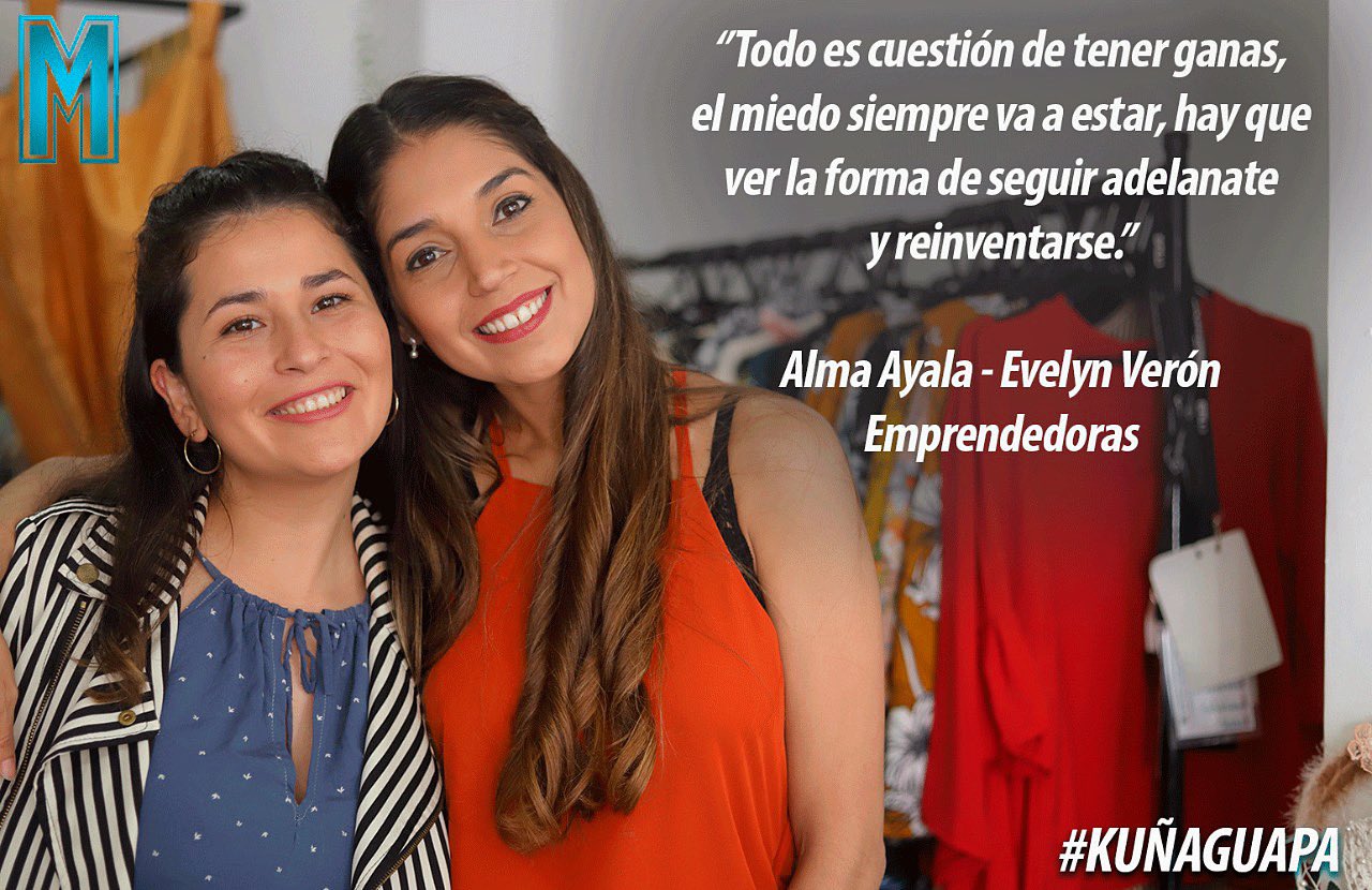 Alma Ayala y Evelyn Verón abrazadas, con una frase de motivación y el logo del programa MUSAS.
