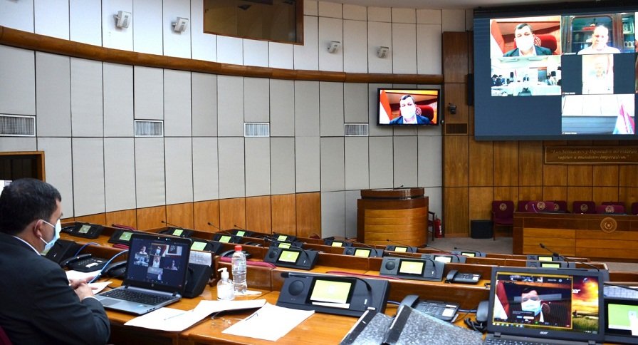 Sala de sesiones de la Cámara de Senadores, en reunión virtual desarrollándose.