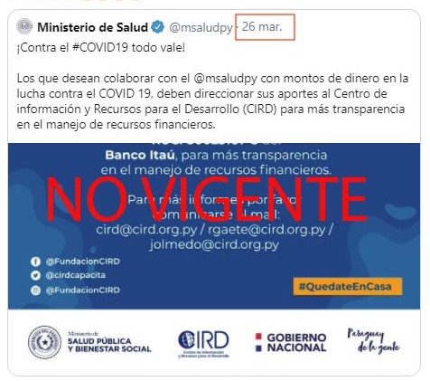 Publicación marcada como no vigente del Ministerio de Salud.