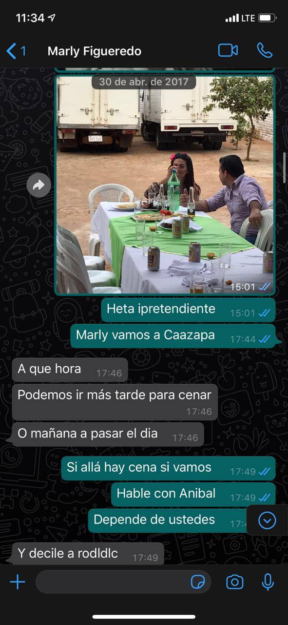 Chat entre Hugo Torales y Marly Figueredo. Foto: Gentileza