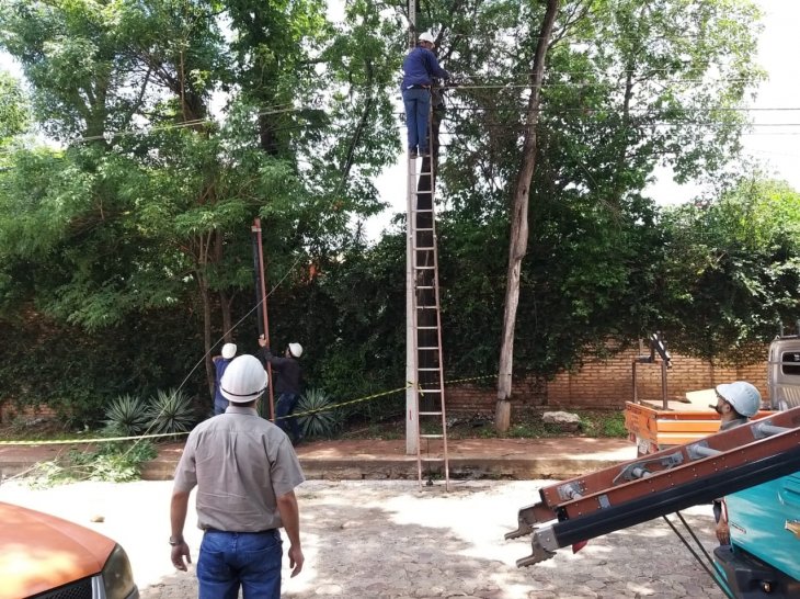 Trabajadores de la ANDE en su labor.