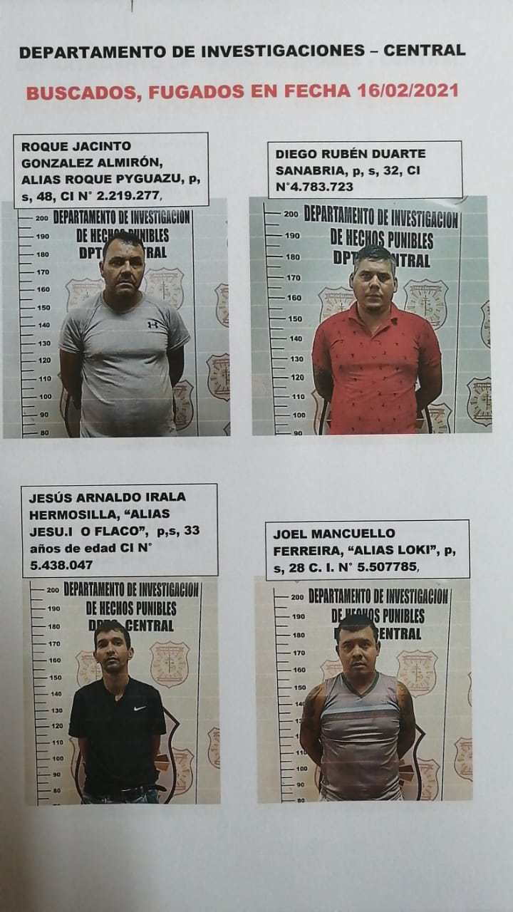 Los 4 fugados de la Brigada Central de San Lorenzo. Foto: gentileza.