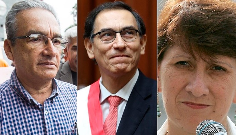 Ex ministra de Salud, Pilar Mazzeti, excongresista Alejando Aguinaga y médico personal del expresidente Alberto Fujimori, y el expresidente Martín Vizcarra. Foto: EFE.