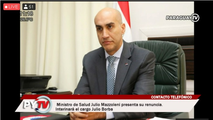 El Dr. Julio Mazzoleni confirmó a Paraguay TV su renuncia al cargo. Foto: Captura de pantalla - Paraguay TV