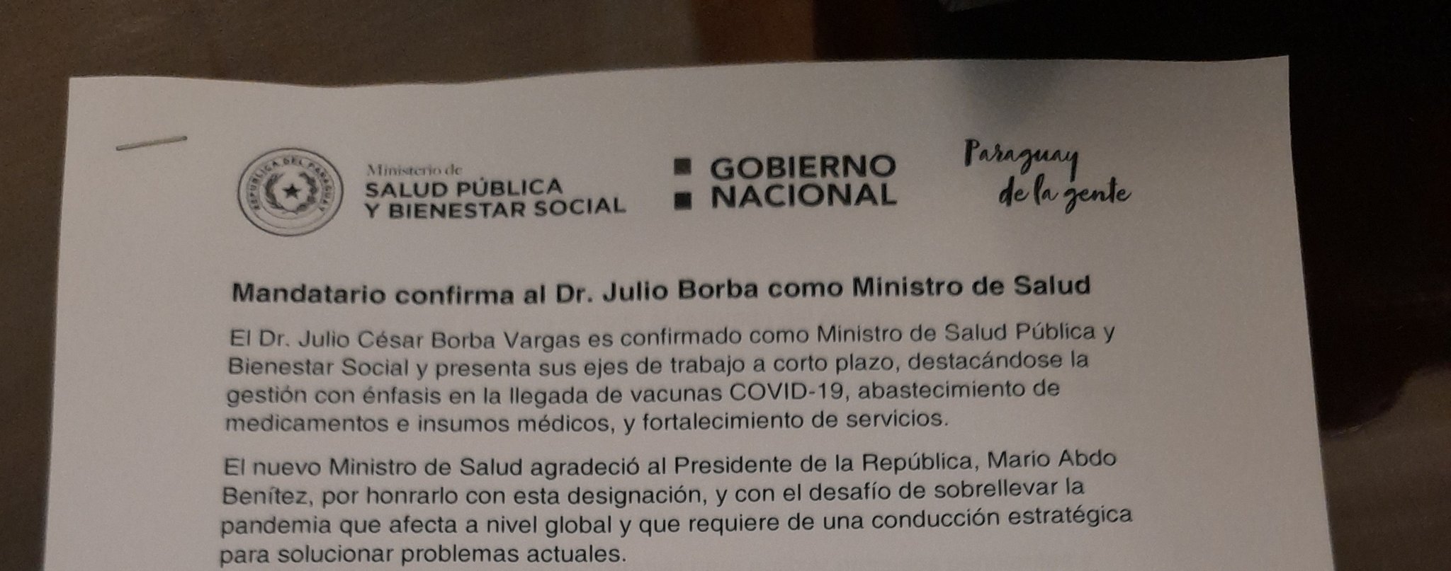 Confirmación oficial: Julio Borba asume como ministro de Salud. Foto: gentileza.