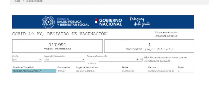 El exfiscal aparece en la lista de vacunados del Ministerio de Salud