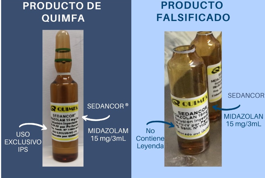 Alertan sobre venta de ampollas falsificadas de midazolam