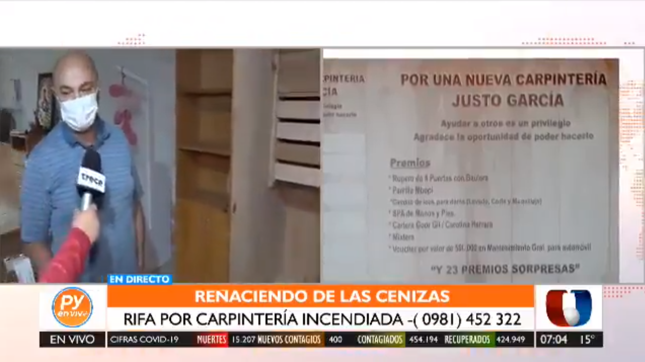 Realizan actividad benéfica en favor de la carpintería de don Justo García, en Luque. Foto: captura de pantalla.