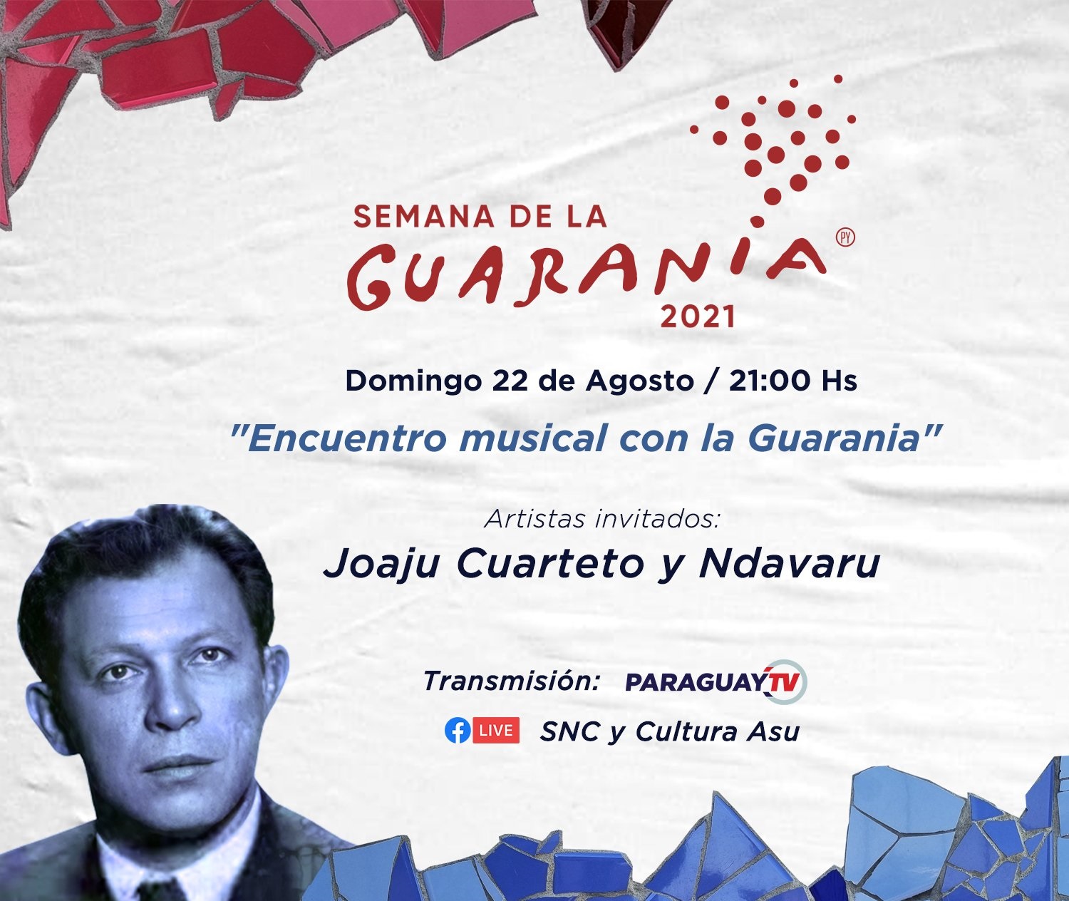 A partir de las 21:00, se llevará a cabo el concierto “Encuentro musical con la guarania”