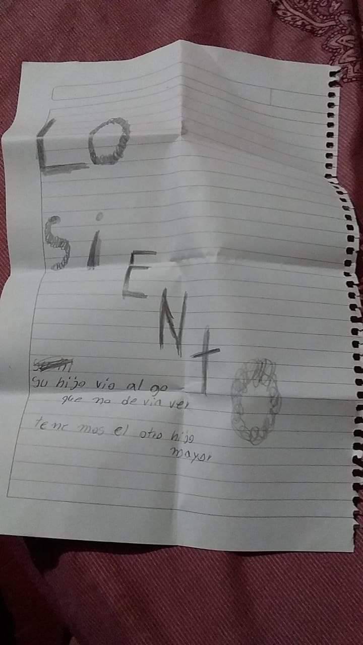 Carta encontrada tras la muerte del niño de dos años. Foto: gentileza.