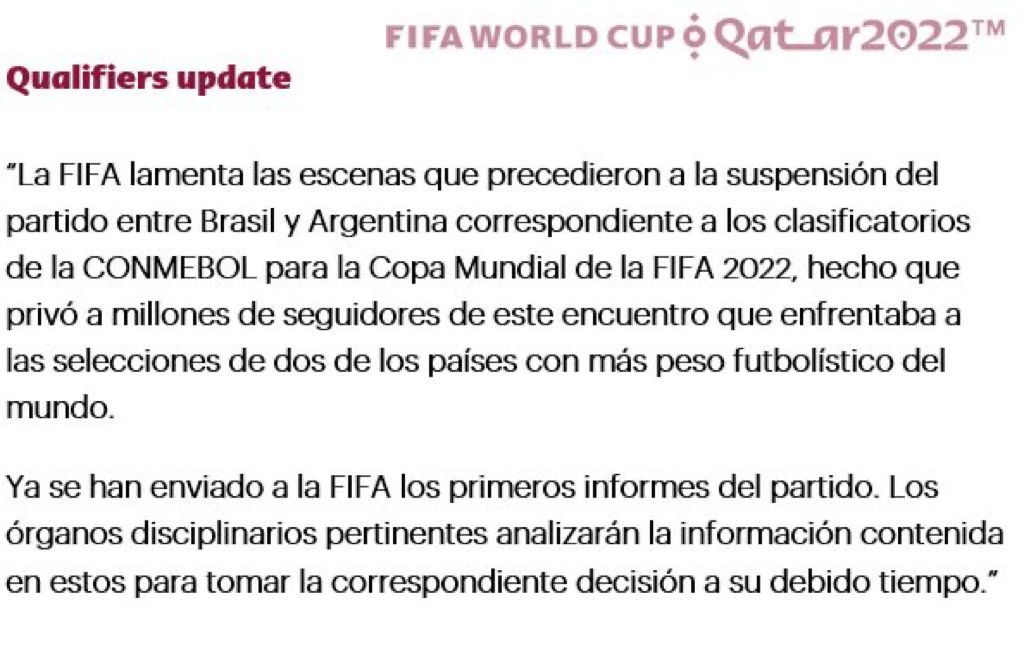 Comunicado oficial de la FIFA.