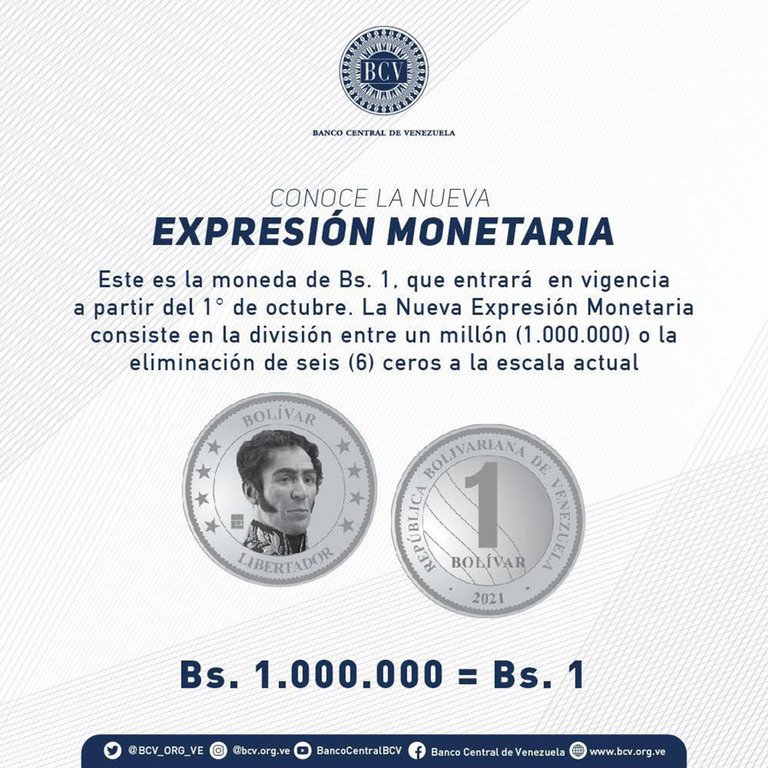 Nueva reconversión monetaria en Venezuela. Foto: Banco Central de Venezuela.