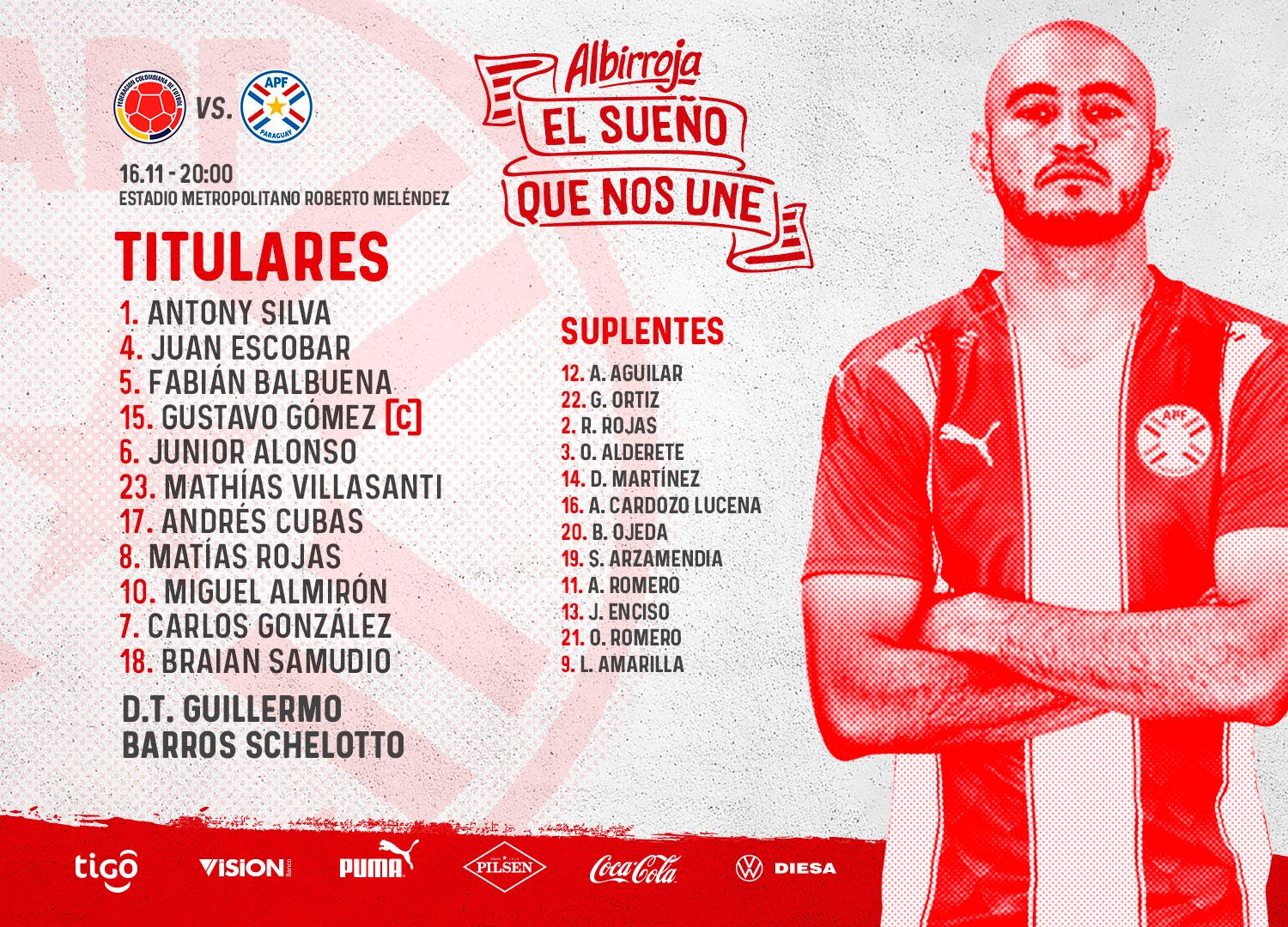 ¡Por la victoria! Once confirmado de Paraguay para enfrentar a Colombia
