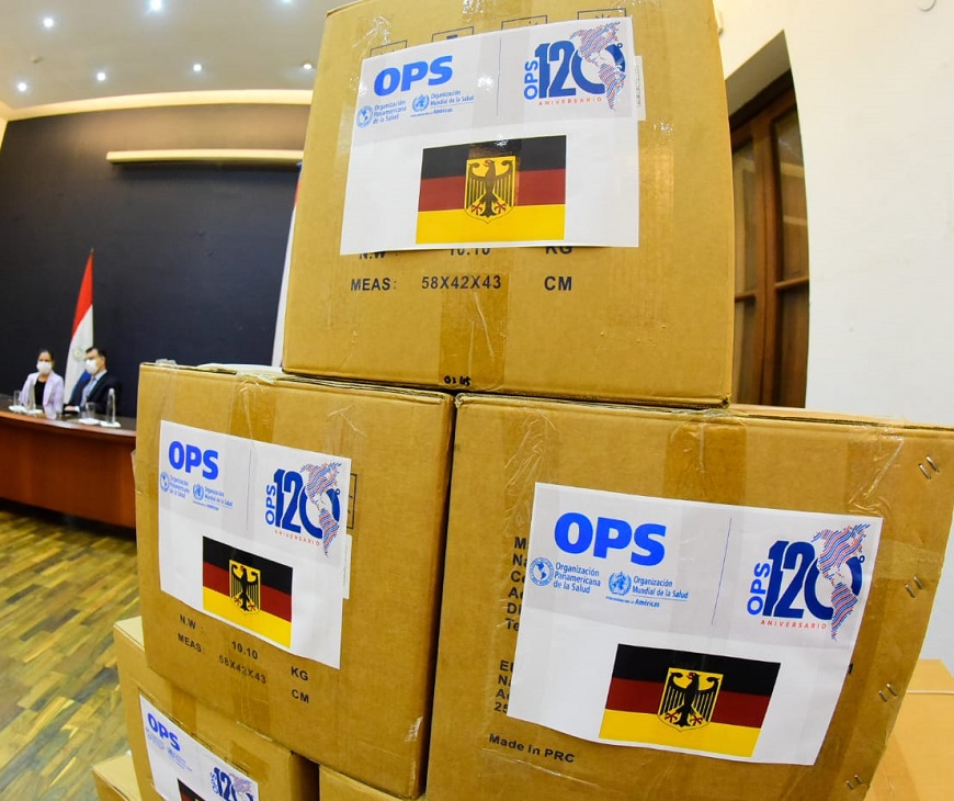 Alemania dona casi 500 mil tapabocas a al país. Foto: MSPBS.