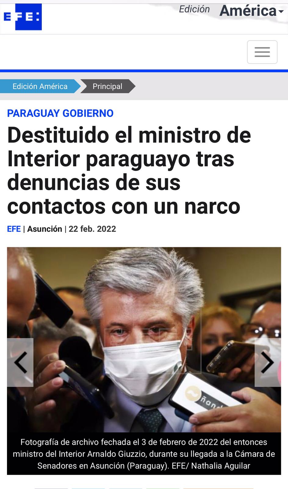 "Destituido el ministro de Interior paraguayo tras denuncias de sus contactos con un narco"