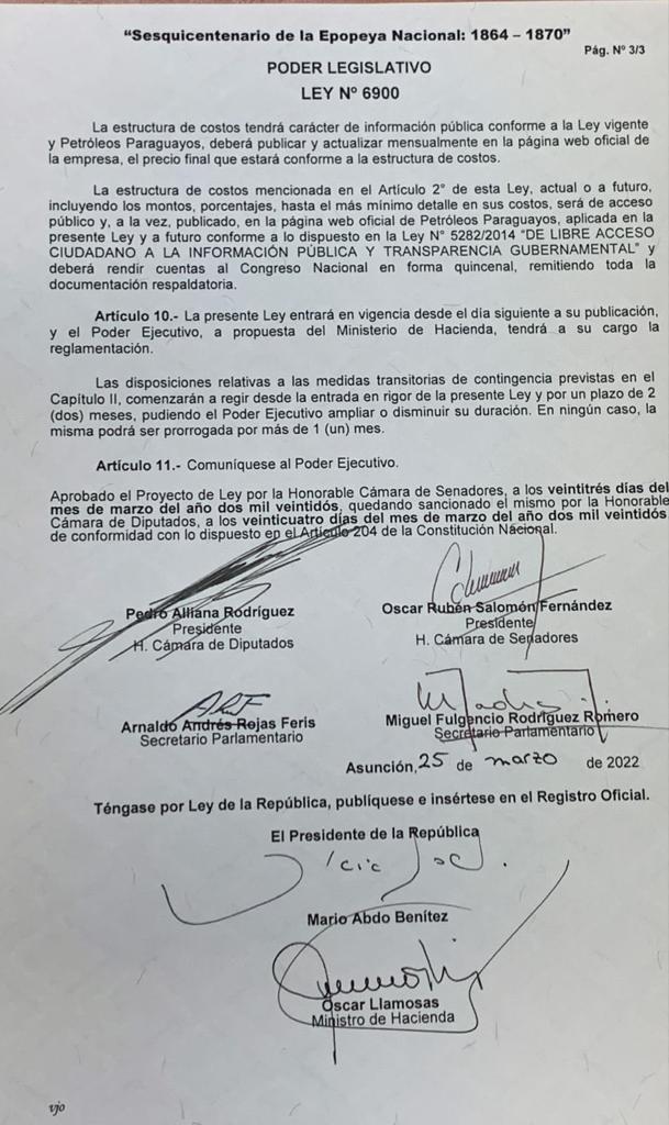 Promulgación de Ley del subsidio.