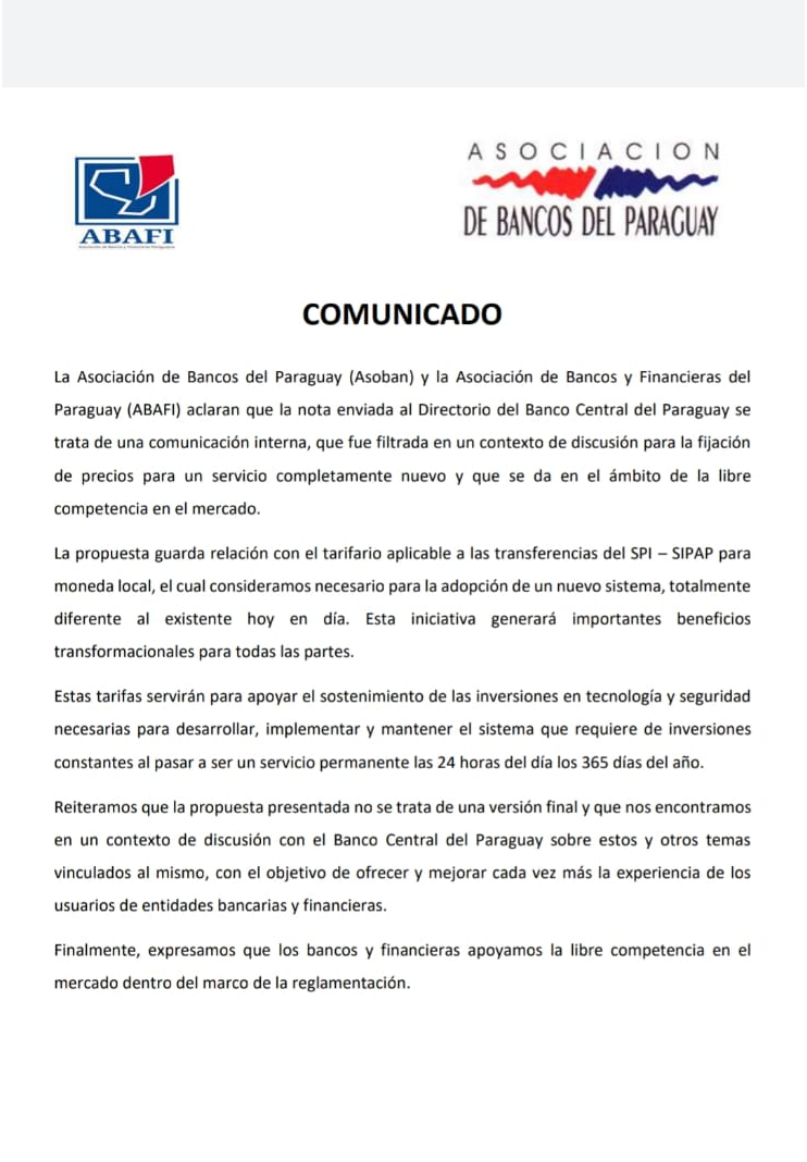 Comunicado de ASOBAN.