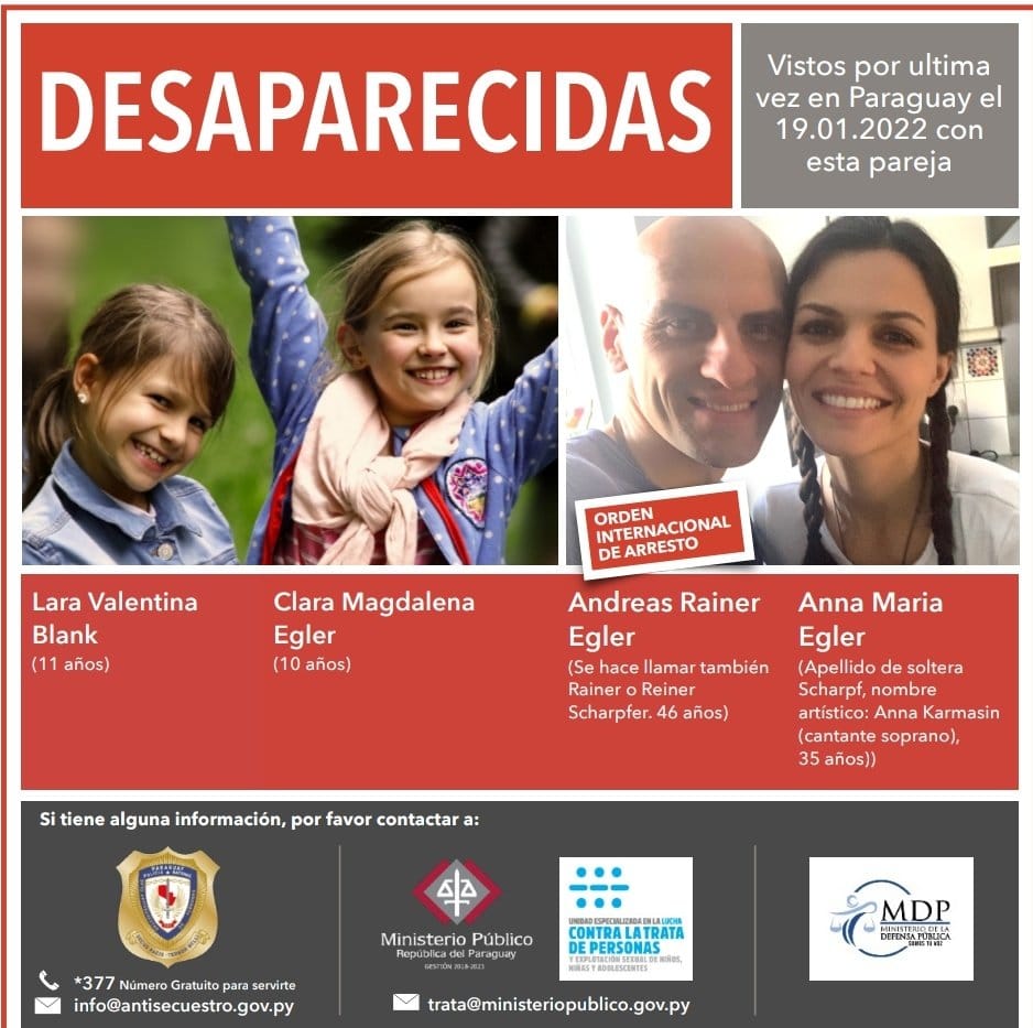 Piden ayuda para localizar a dos niñas alemanas desaparecidas en Paraguay.