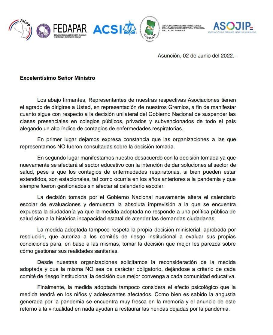 La Federación de Asociaciones de Padres de Alumnos de Instituciones Educativas del Paraguay (Fedapar)