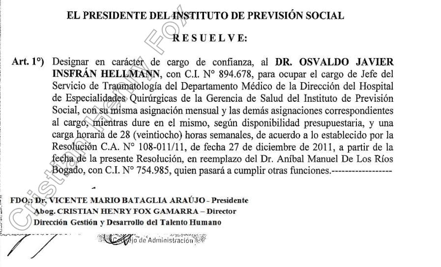 Nuevo jefe de Traumatología, Dr. Osvaldo Insfrán