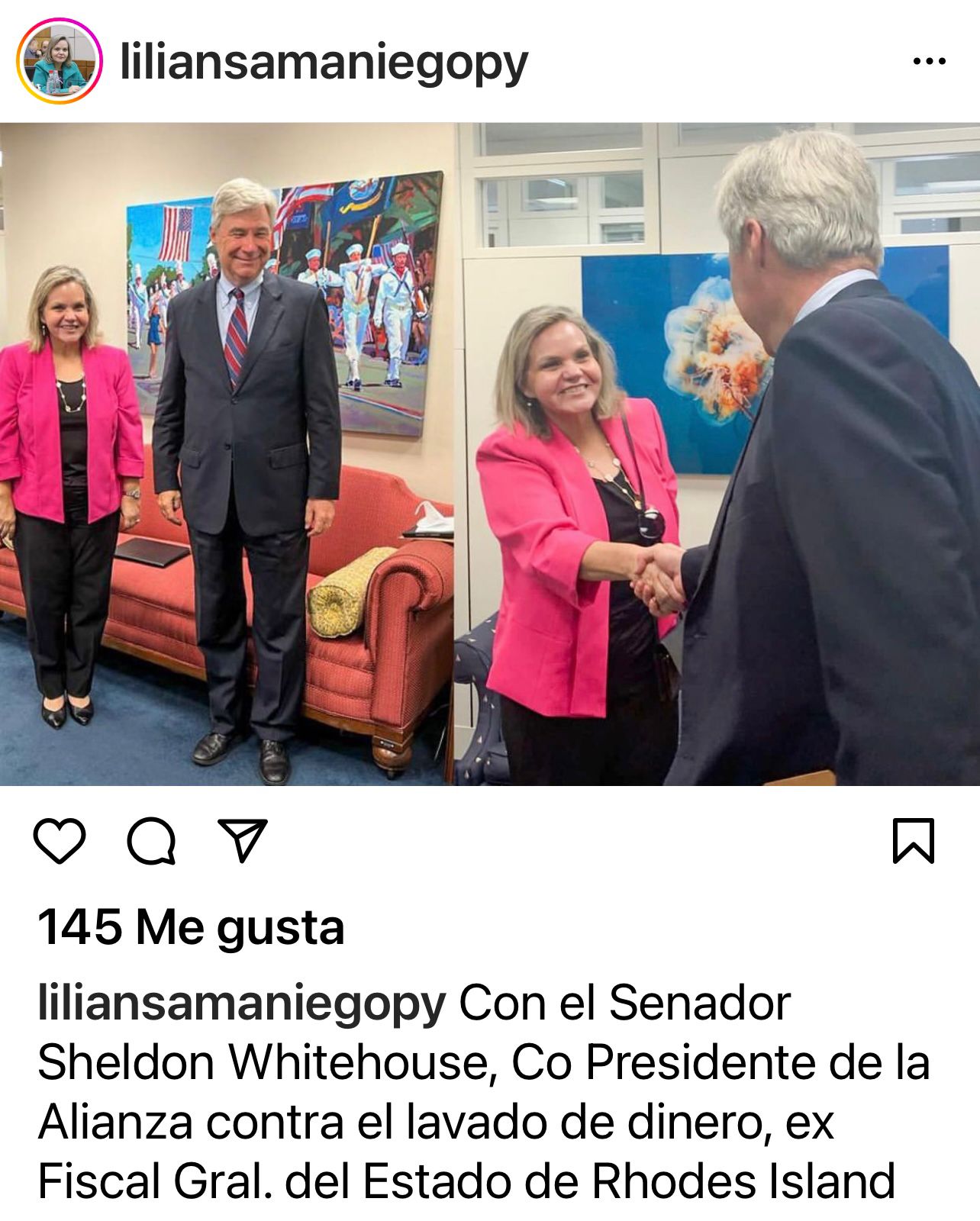 En la semana del 13 de julio, la senadora Lilian Samaniego estuvo por Washington DC ufanándose en sus redes sociales sobre las reuniones que mantuvo con autoridades estadounidenses. Foto: Gentileza.